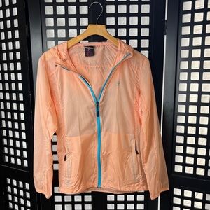 🧡 Little Donkey Andy Lightweight Windbreaker Jacket Peach Blue Zip Medium 🧡